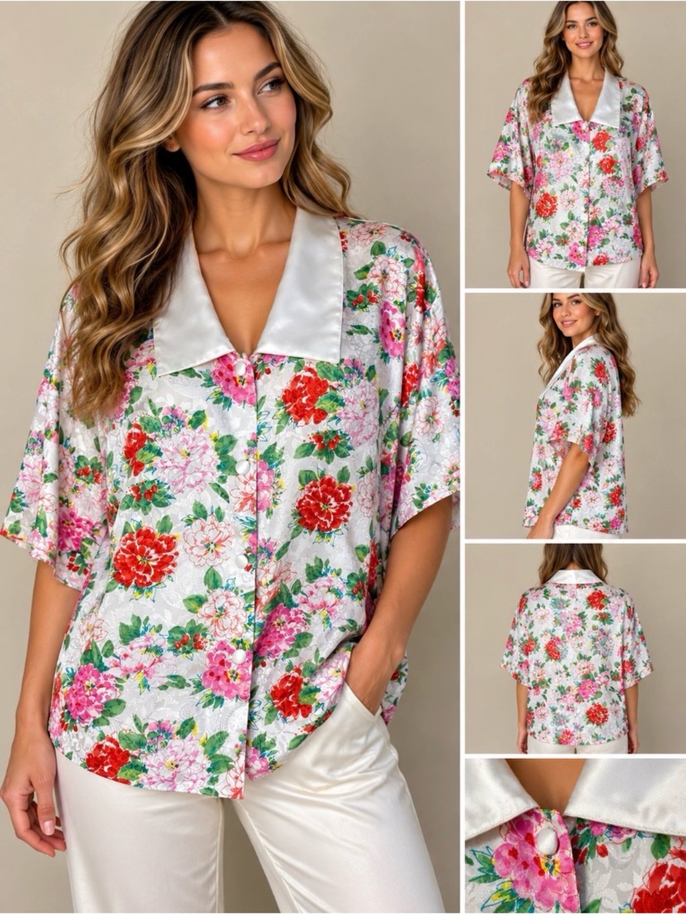 Vintage Victoria’s Secret Gold Label Floral Satin Pajama Lounge Top